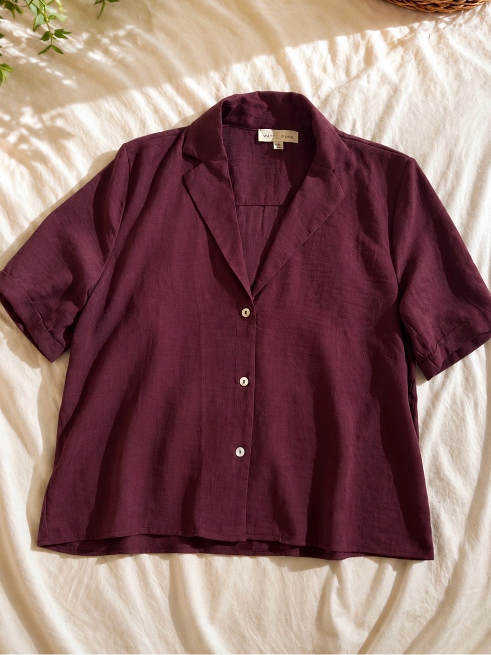 Wayf Plum Short-Sleeve Button Down Shirt